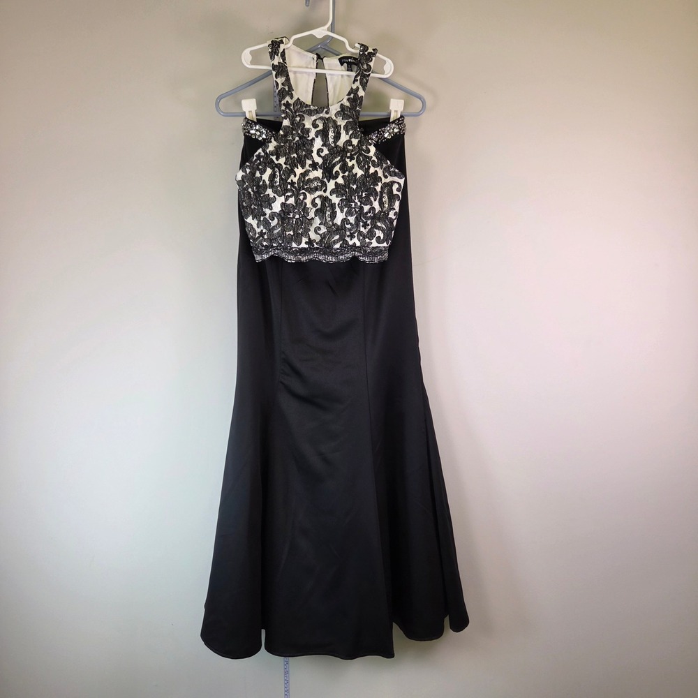 Sequin Hearts 2 Piece Prom Dress Set Black White Floral Mermaid Skirt Size 5
